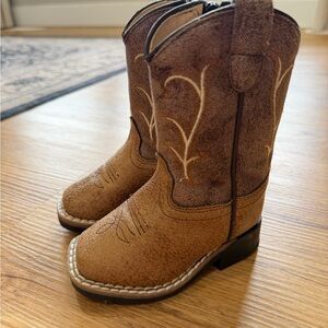 Old West Tan and Brown Kids Western Boots